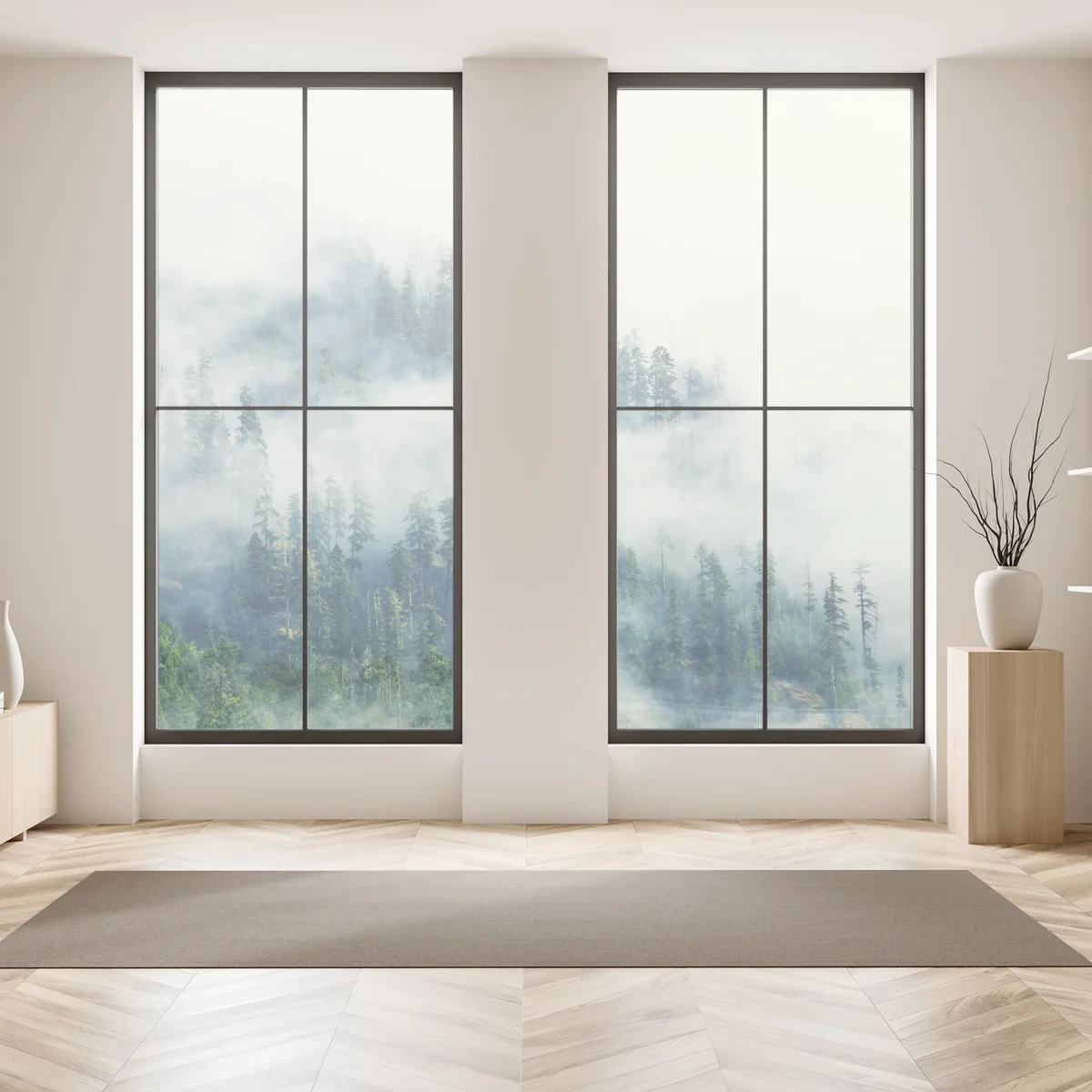 Fensteraufkleber nebliger nadelwald Fensteraufkleber nebliger nadelwald