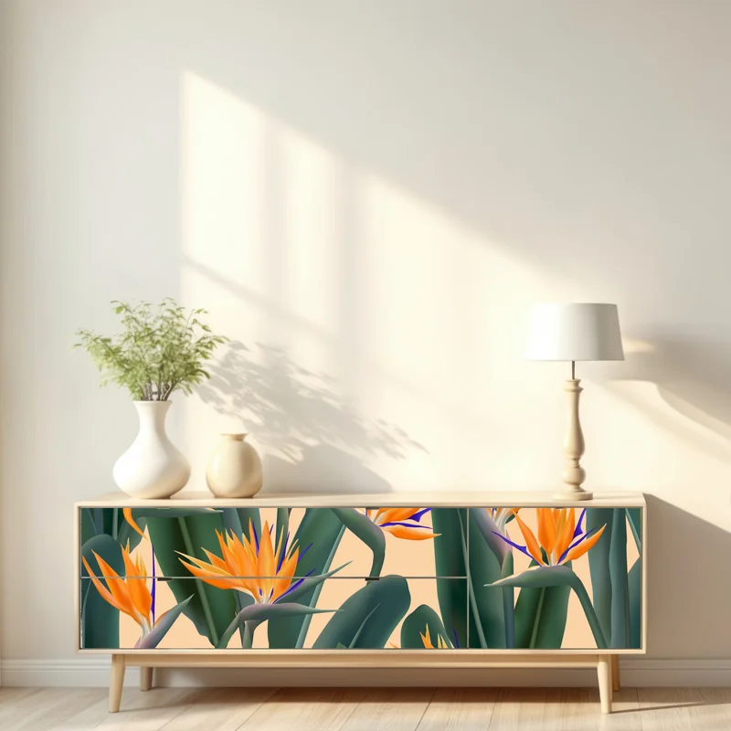 Repositionierbarer Aufkleber tropisches muster mit strelitzie