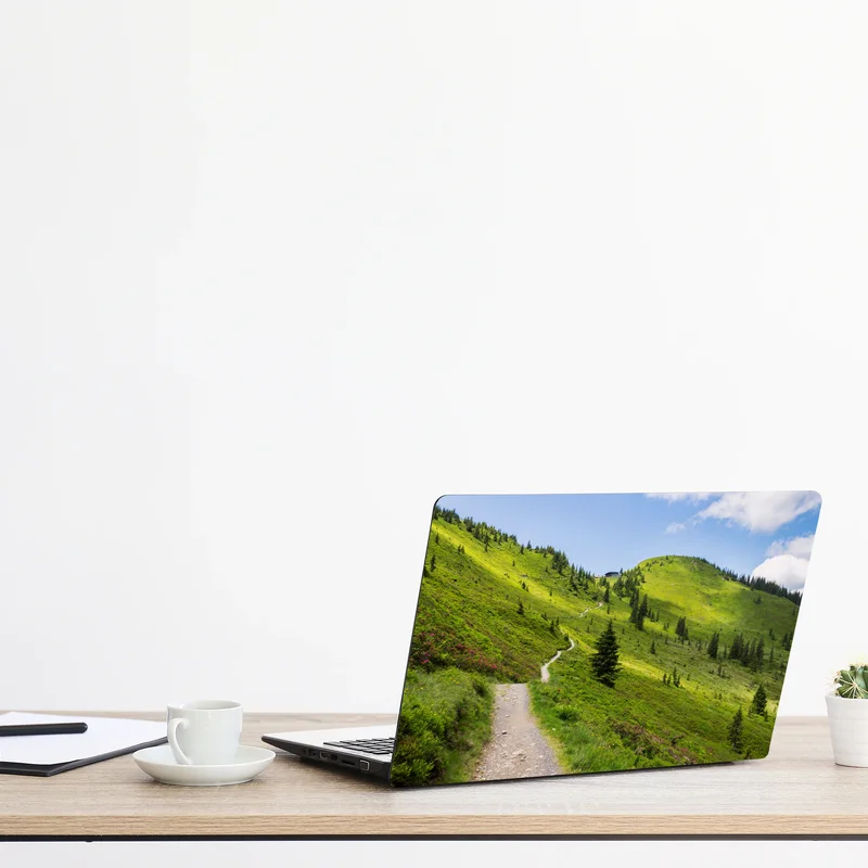 Laptop-Aufkleber sonniger bergpfad durch grüne wiese