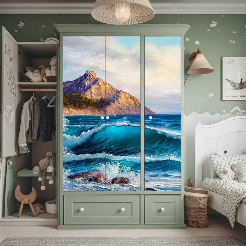 Schrankaufkleber türkisblaue welle - meereslandschaft in öl