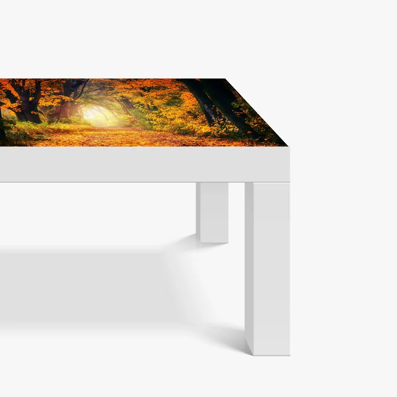 Tischaufkleber und Schreibtischaufkleber herbstlicher waldpfad im goldenen licht