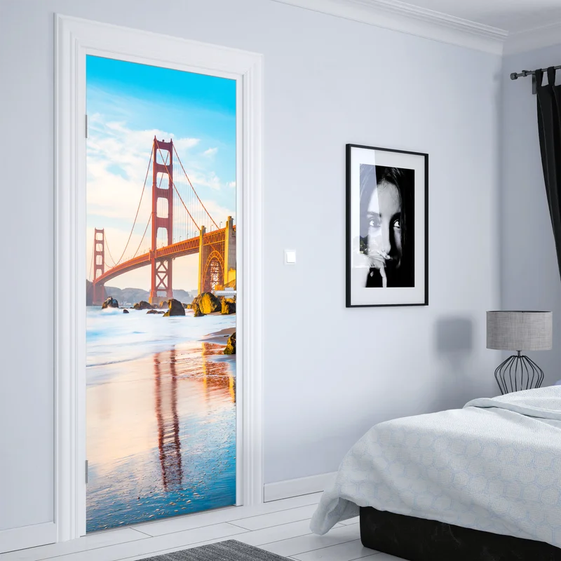 Türaufkleber goldene stunde an der Golden Gate Bridge, Baker Beach