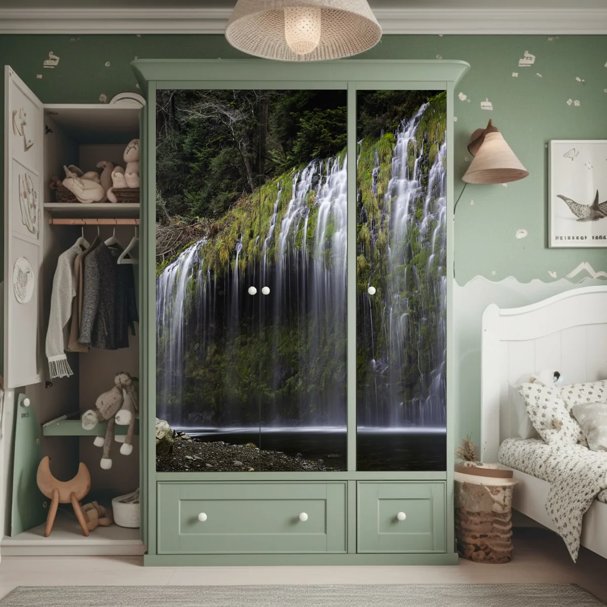 Schrankaufkleber moosiger wasserfall im wald Schrankaufkleber moosiger wasserfall im wald