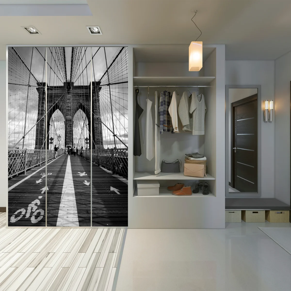 Schrankaufkleber Brooklyn Bridge perspektive in monochrom Schrankaufkleber Brooklyn Bridge perspektive in monochrom