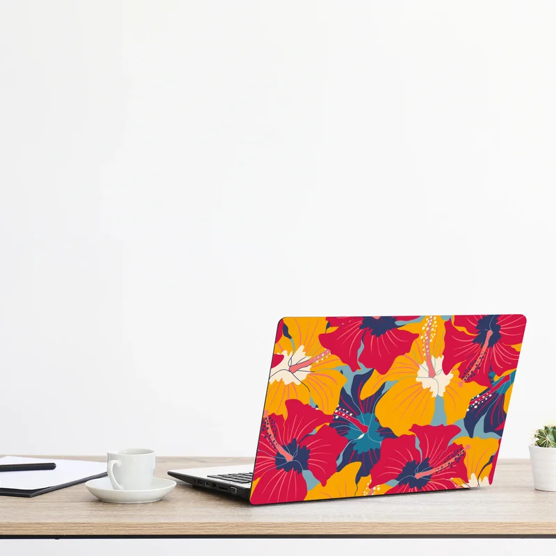 Naklejka na laptopa żywy wzór hibiskusa w stylu retro