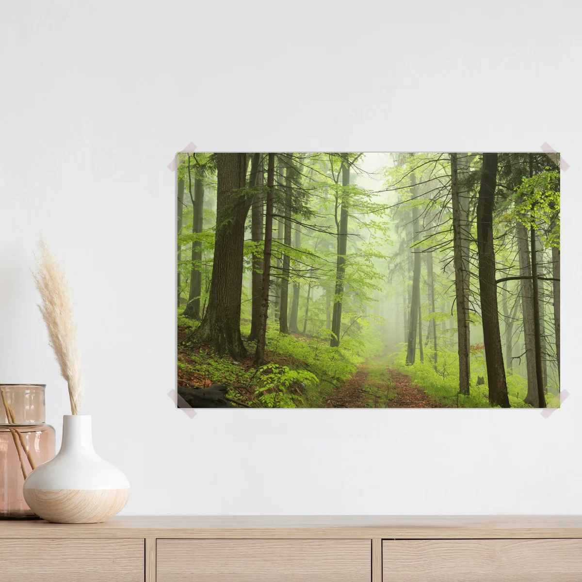 Poster nebliger grüner waldpfad Poster nebliger grüner waldpfad