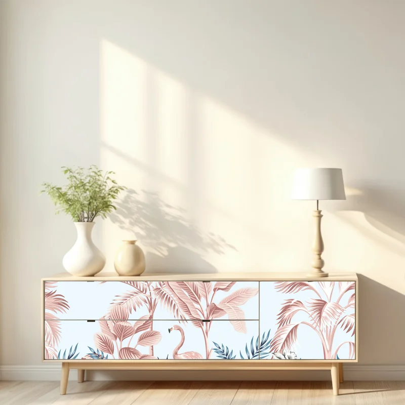 Repositionierbarer Aufkleber pastell tropischer flamingo garten