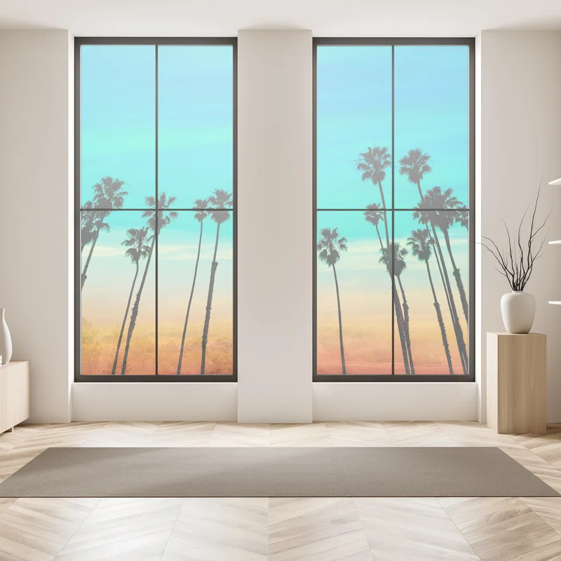 Fensteraufkleber palmen-silhouette bei sonnenuntergang in Kalifornien