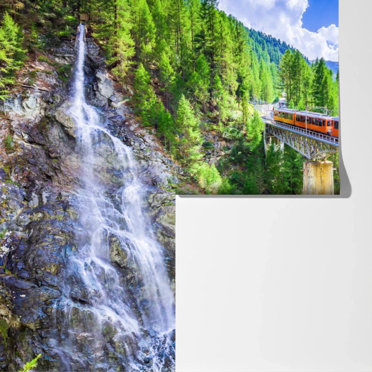 Fototapete Gornergrat zug auf alpenbrücke mit Matterhorn Fototapete Gornergrat zug auf alpenbrücke mit Matterhorn