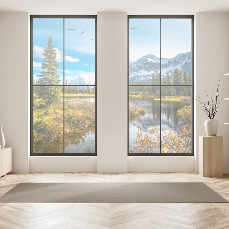 Fensteraufkleber herbstlicher bergsee mit vögeln Fensteraufkleber herbstlicher bergsee mit vögeln