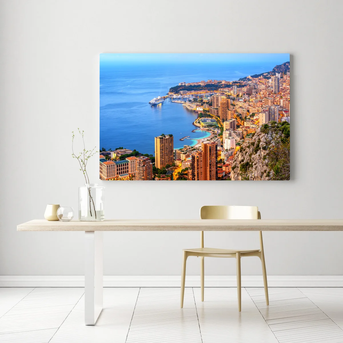 Leinwandbild Monaco küstenstadt panorama bei dämmerung Leinwandbild Monaco küstenstadt panorama bei dämmerung