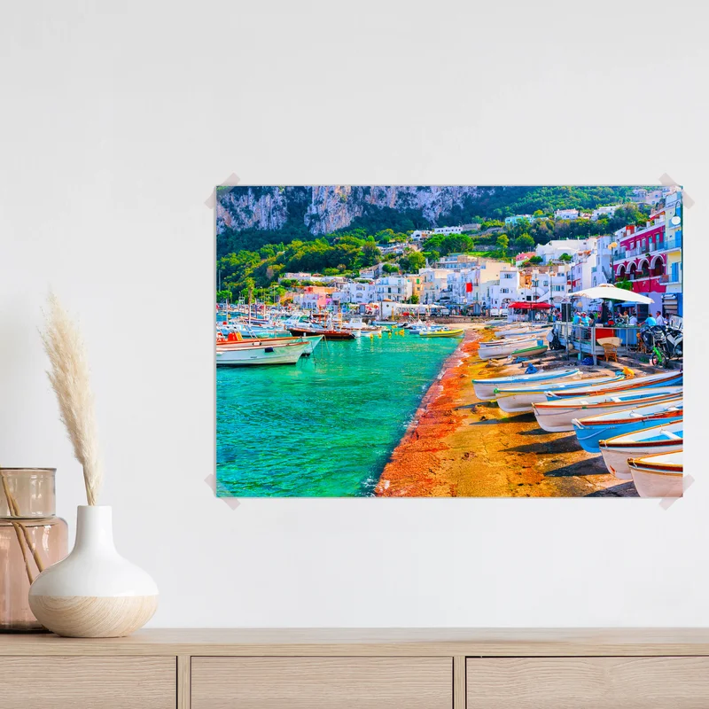 Poster Capri marina mit türkisfarbenen booten • Poster bei Wallnifity® Poster Capri marina mit türkisfarbenen booten • Poster bei Wallnifity®