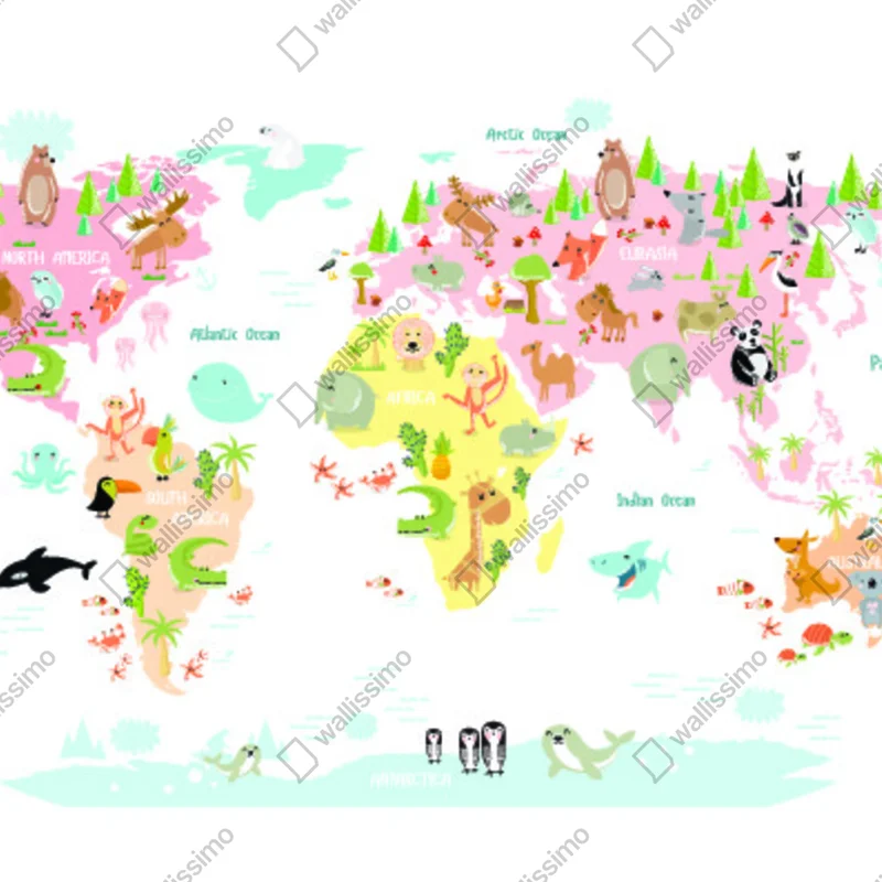 Poster verspielte weltkarte mit tieren • Poster bei Wallnifity® Poster verspielte weltkarte mit tieren • Poster bei Wallnifity®