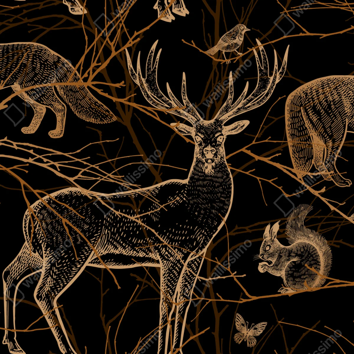 Laptop-Aufkleber goldene waldtiere auf schwarzem hintergrund Laptop-Aufkleber goldene waldtiere auf schwarzem hintergrund