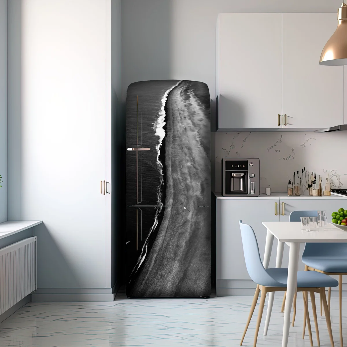 Kühlschrankaufkleber monochrome küstenaufnahme aus der luft Kühlschrankaufkleber monochrome küstenaufnahme aus der luft