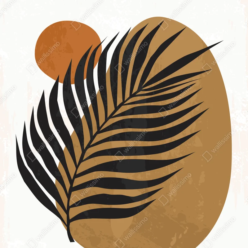 Poster erdige palmensilhouette auf abstrakten formen • Poster bei Wallnifity® Poster erdige palmensilhouette auf abstrakten formen • Poster bei Wallnifity®