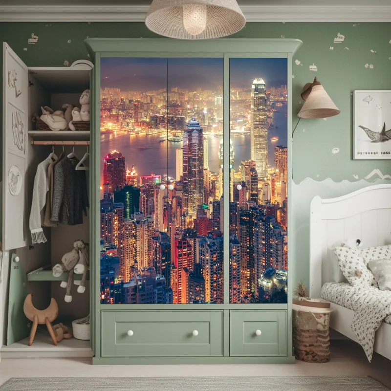 Schrankaufkleber Hongkong skyline bei nacht vom Victoria Peak