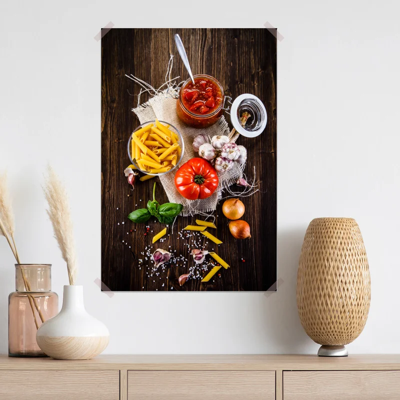 Poster rustikales italienisches pasta-arrangement Poster rustikales italienisches pasta-arrangement