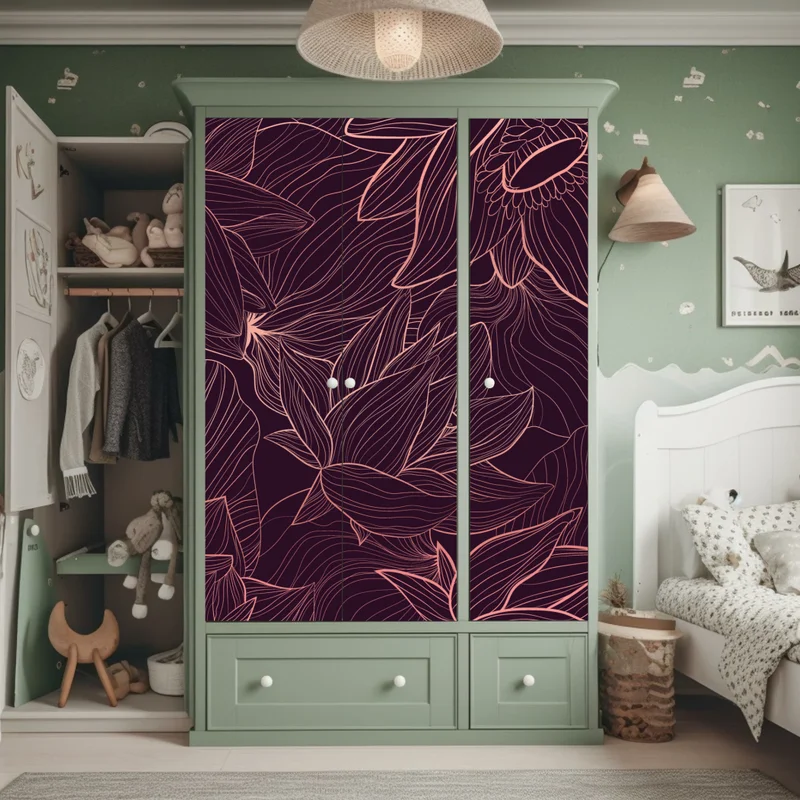 Schrankaufkleber elegantes rosa linienblumenmuster