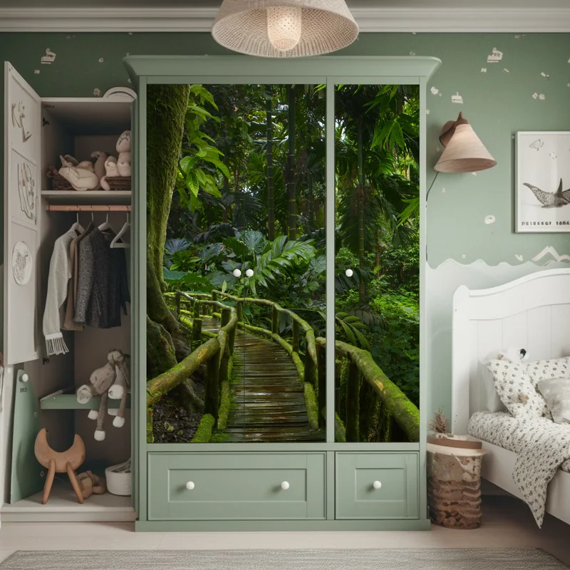 Schrankaufkleber ruhiger dschungelsteg durch üppigen regenwald