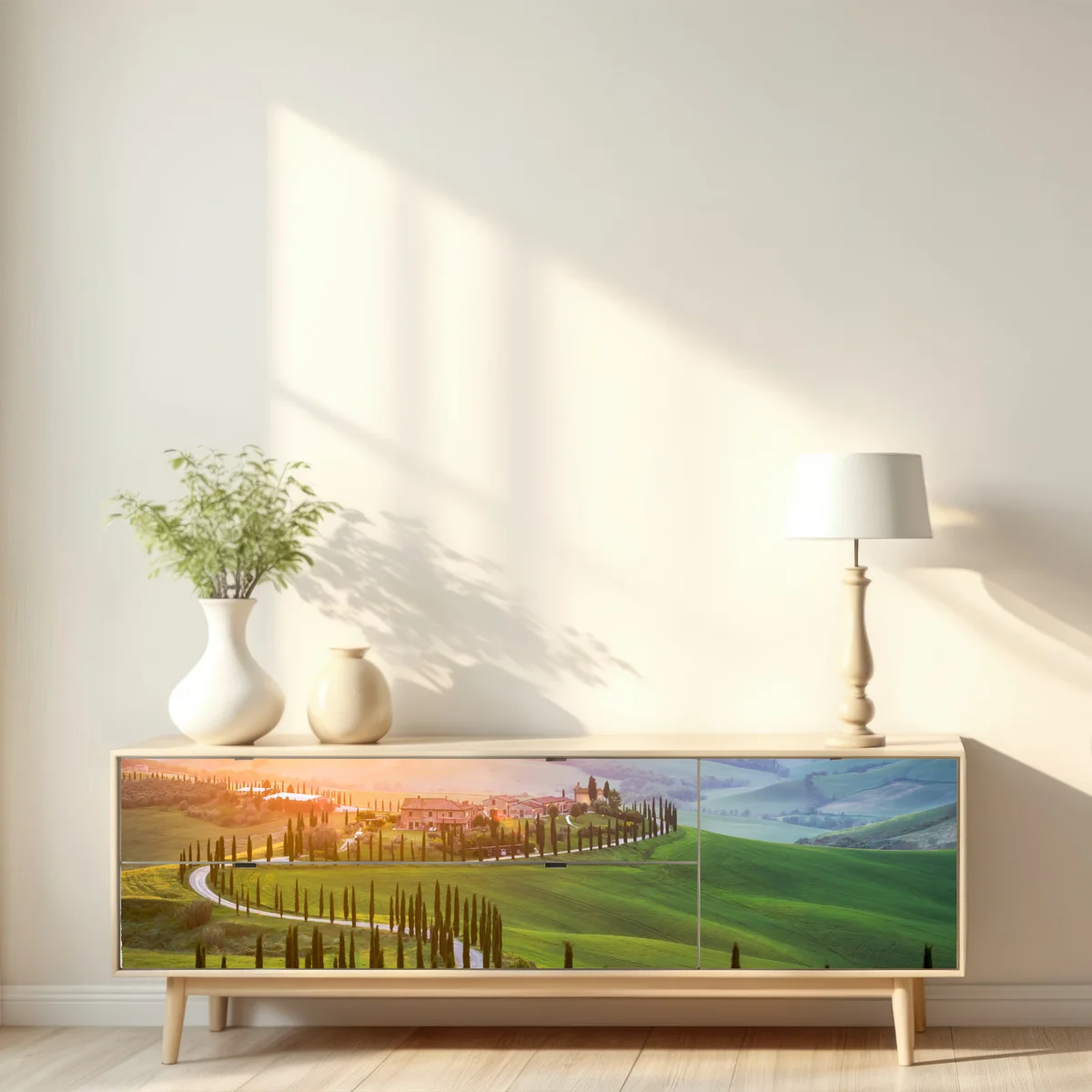 Repositionierbarer Aufkleber sonnenaufgang in der Toskana Repositionierbarer Aufkleber sonnenaufgang in der Toskana