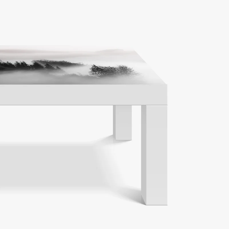 Tischaufkleber und Schreibtischaufkleber nebliger wald in grautönen