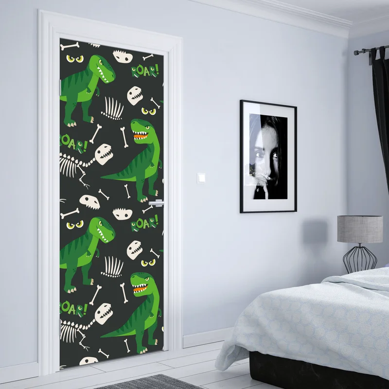 Türaufkleber verspieltes grünes t-rex muster