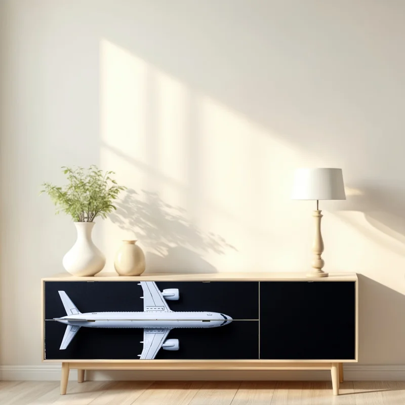 Repositionierbarer Aufkleber weißes flugzeug von oben auf schwarzem hintergrund