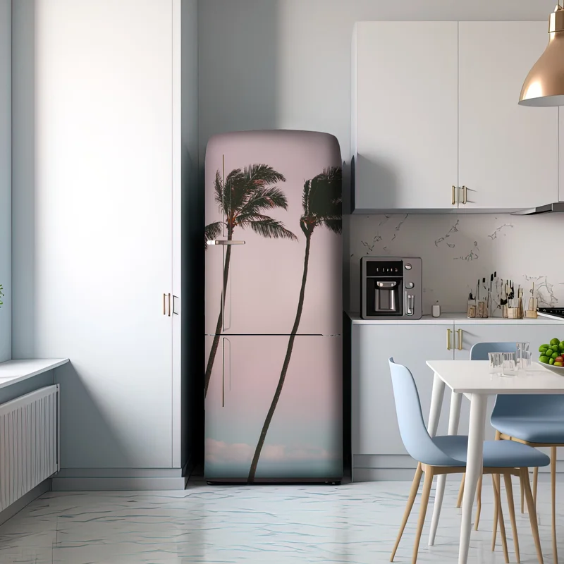 Kühlschrankaufkleber pastellpalmen bei dämmerung