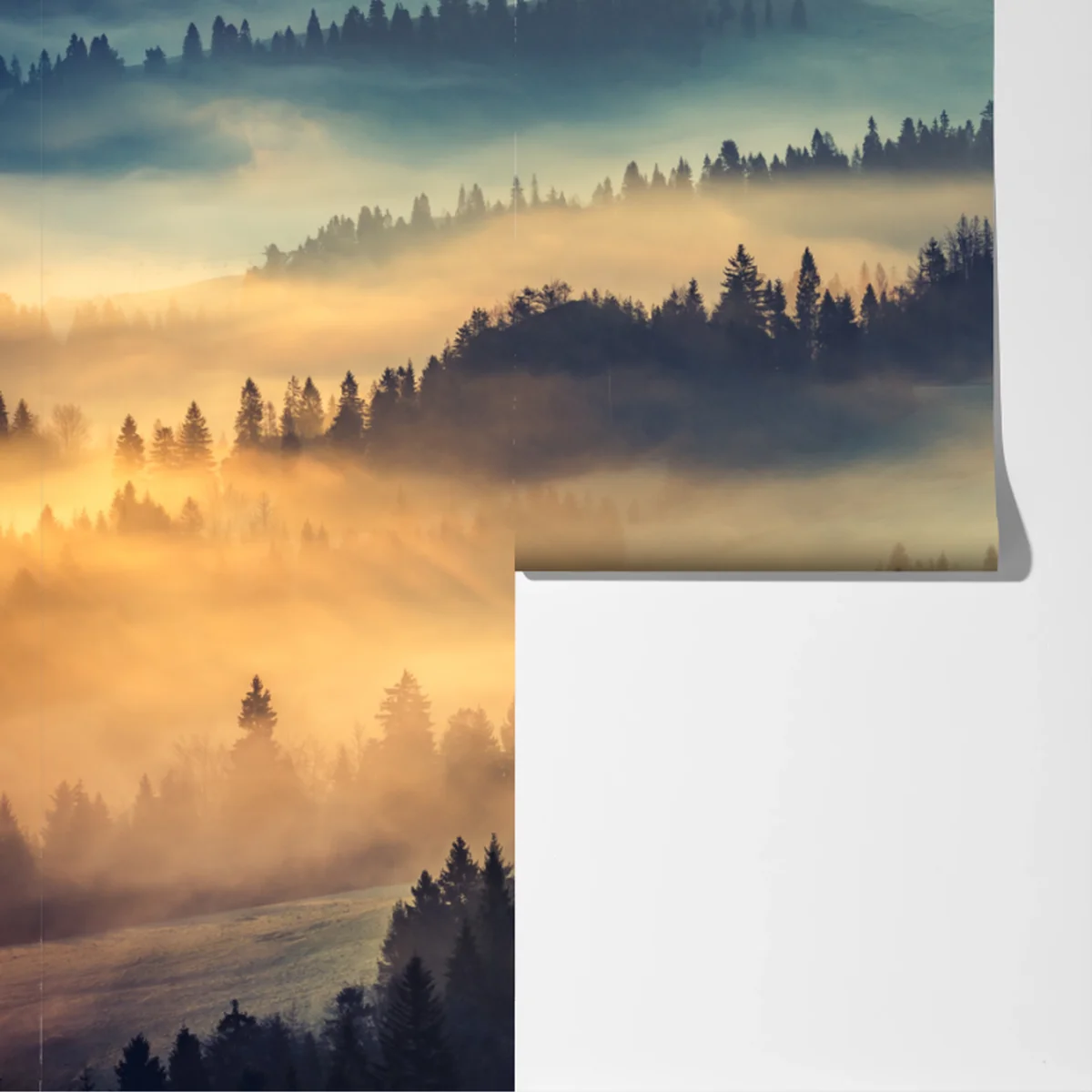 Fototapeta mglisty górski las o wschodzie słońca Fototapeta mglisty górski las o wschodzie słońca