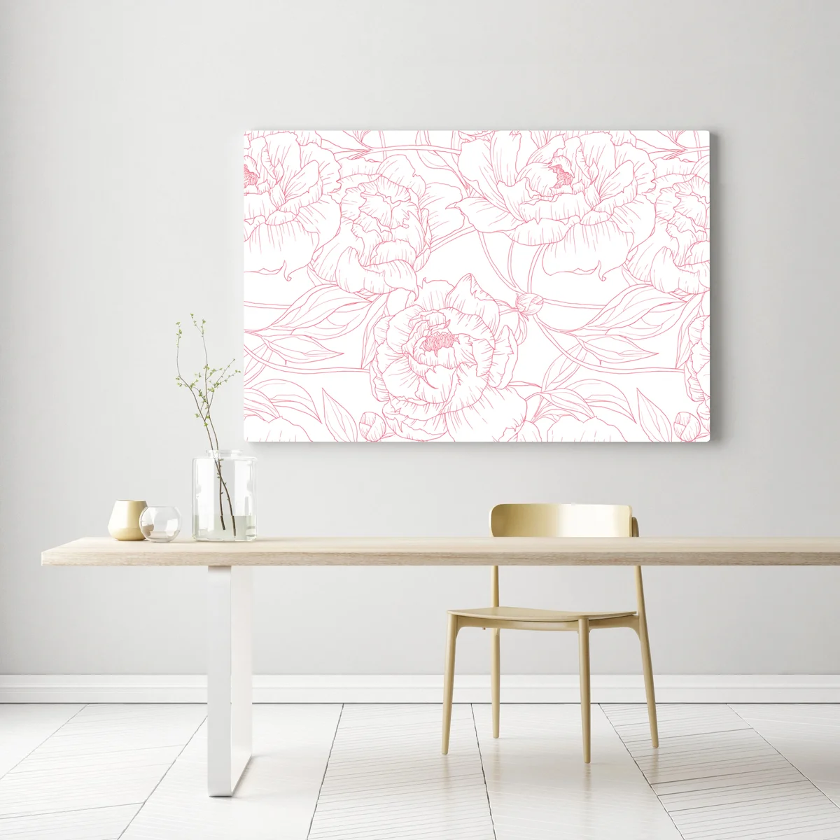 Leinwandbild zartes rosa paeonien-line-art-muster Leinwandbild zartes rosa paeonien-line-art-muster