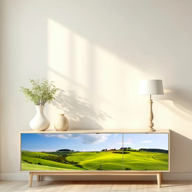 Repositionierbarer Aufkleber Toskana sanfte hügel bei sonnenuntergang