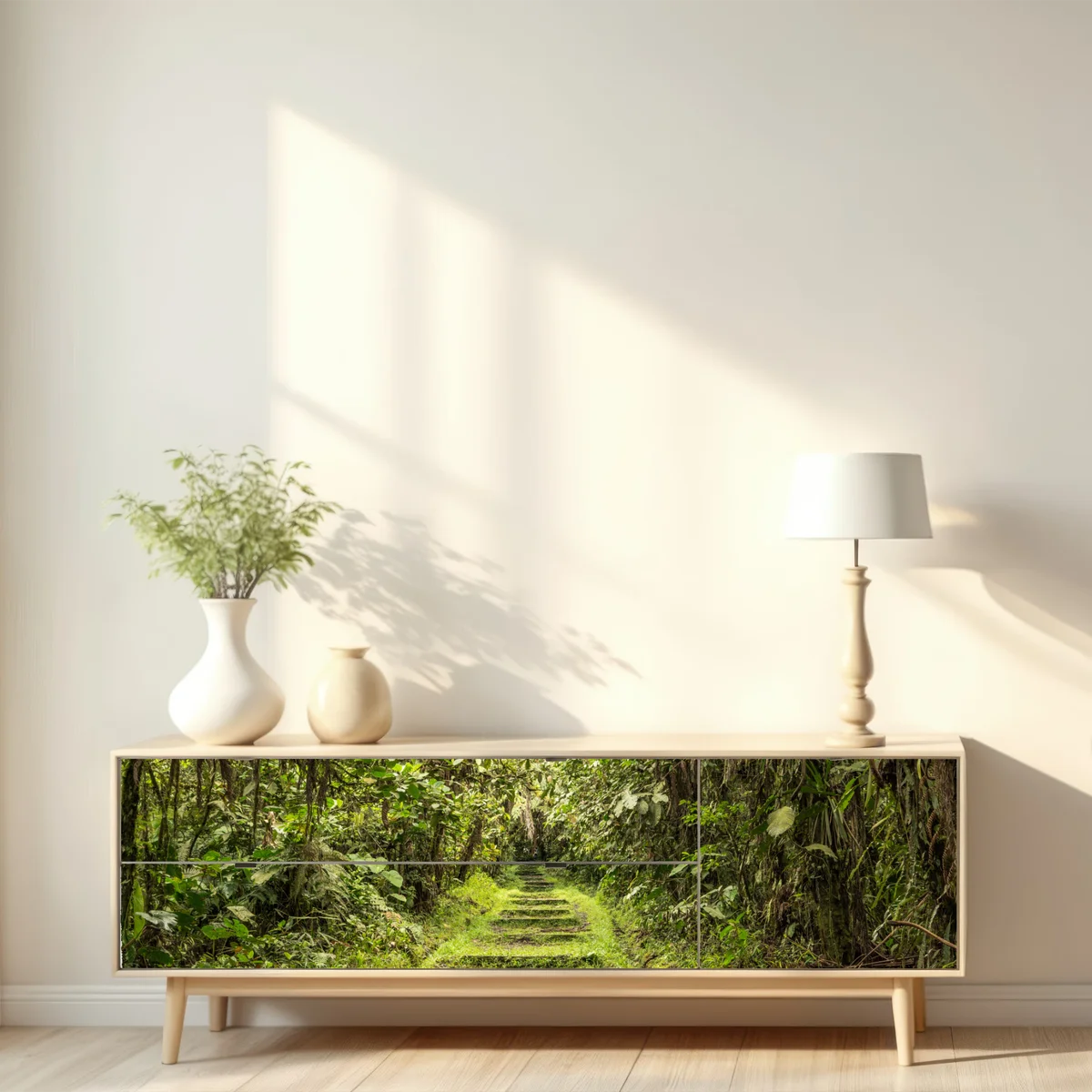 Repositionierbarer Aufkleber pfad durch üppigen dschungel Repositionierbarer Aufkleber pfad durch üppigen dschungel