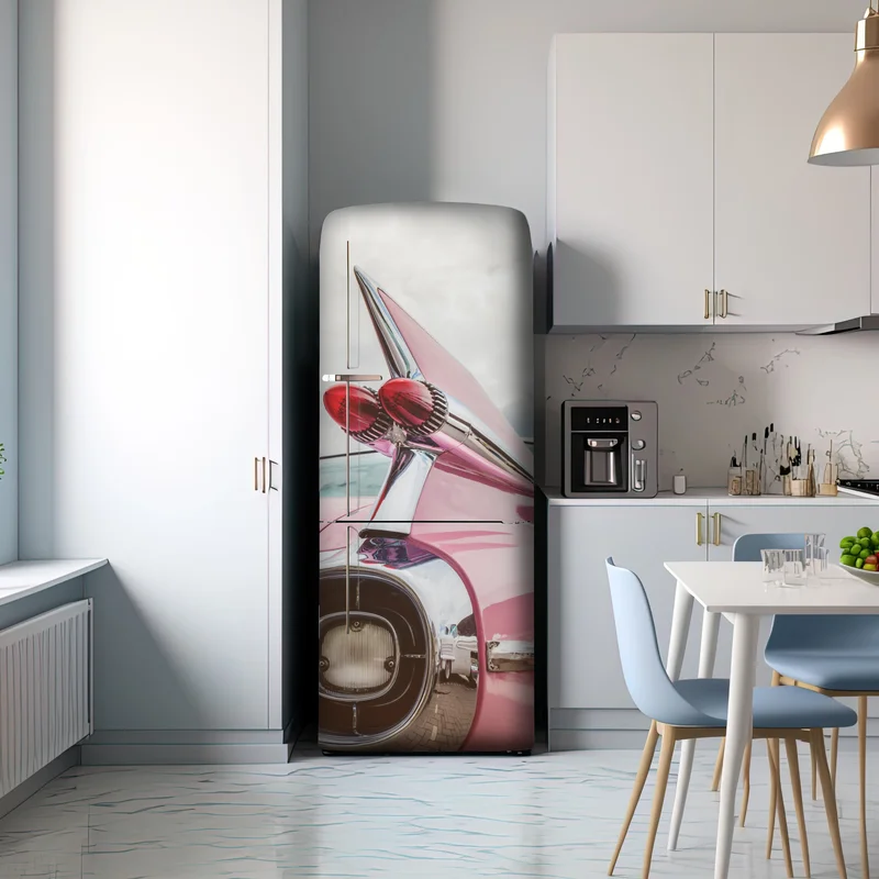 Kühlschrankaufkleber rosa retro klassisches auto heckflosse