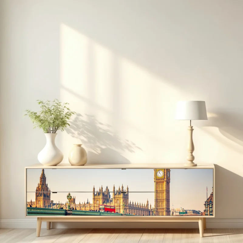 Repositionierbarer Aufkleber sonnige ansicht von Big Ben und Westminster Bridge, London Repositionierbarer Aufkleber sonnige ansicht von Big Ben und Westminster Bridge, London