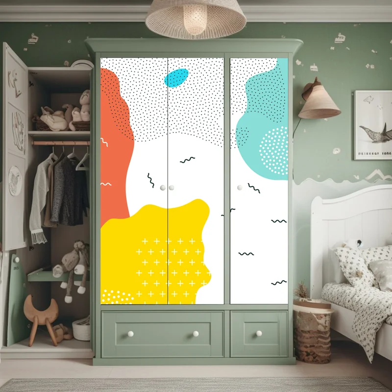 Schrankaufkleber verspielte abstrakte formen in lebendigen farben