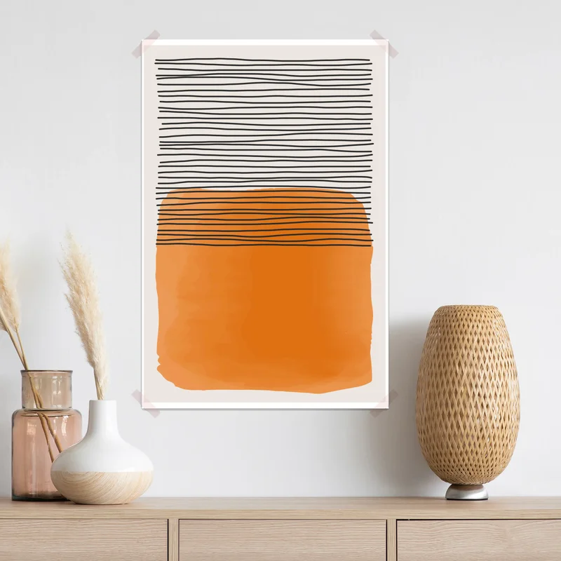 Poster warme orange abstraktion mit schwarzen linien • Poster bei Wallnifity® Poster warme orange abstraktion mit schwarzen linien • Poster bei Wallnifity®