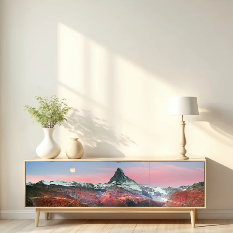 Repositionierbarer Aufkleber herbstliche panoramaaufnahme des Matterhorns bei sonnenuntergang