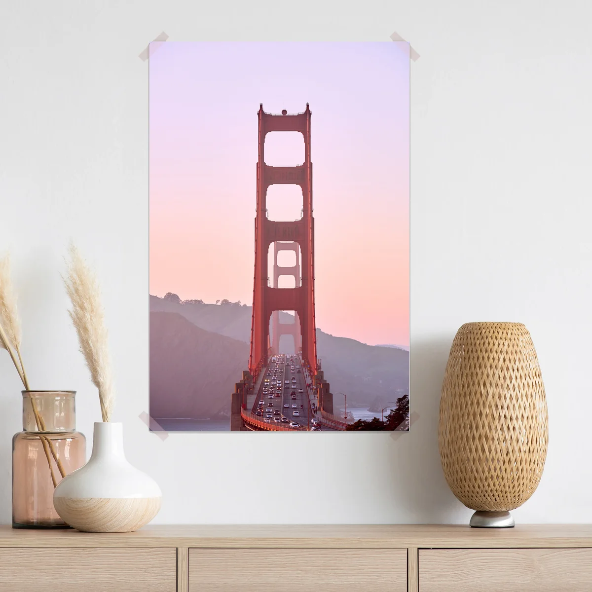 Poster Golden Gate bei pastellfarbenem sonnenuntergang Poster Golden Gate bei pastellfarbenem sonnenuntergang