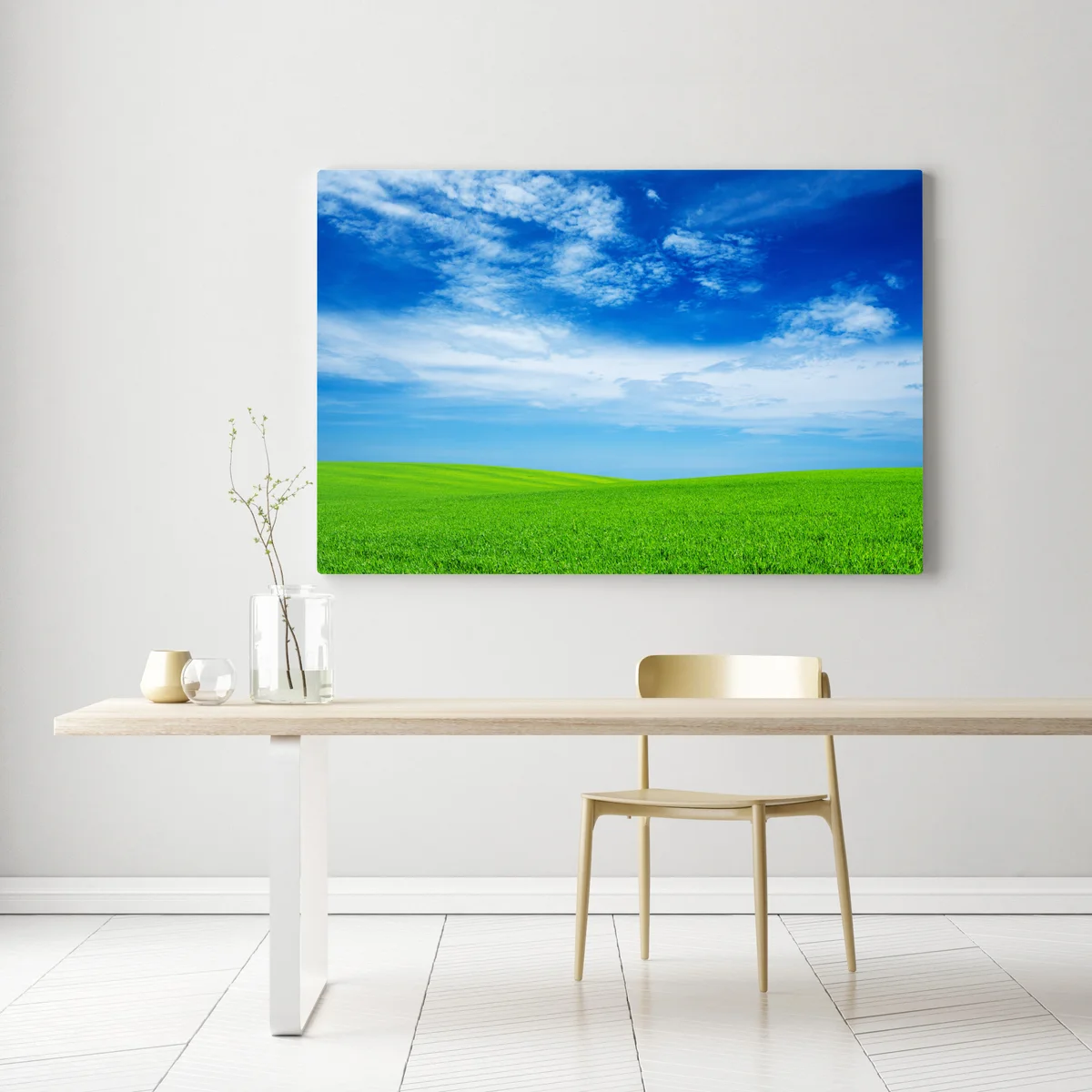 Leinwandbild grüne wiese unter blauem himmel Leinwandbild grüne wiese unter blauem himmel