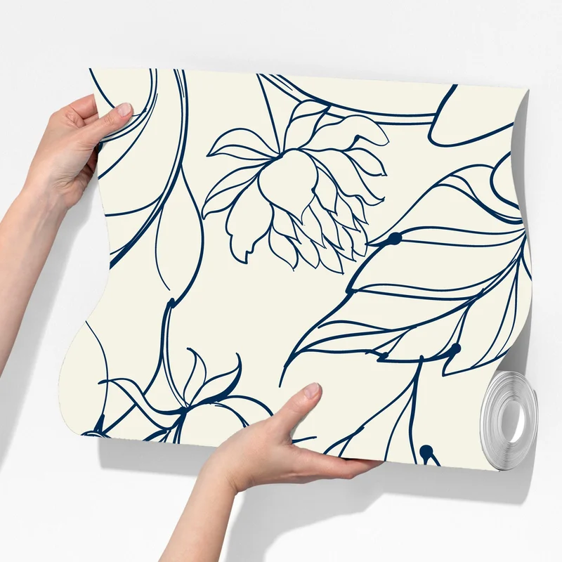 Fototapete handgezeichnetes marineblaues blumenmuster auf creme Fototapete handgezeichnetes marineblaues blumenmuster auf creme