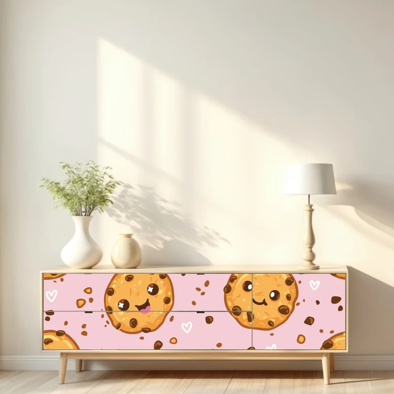 Repositionierbarer Aufkleber niedliches kawaii-keksmuster auf rosa hintergrund