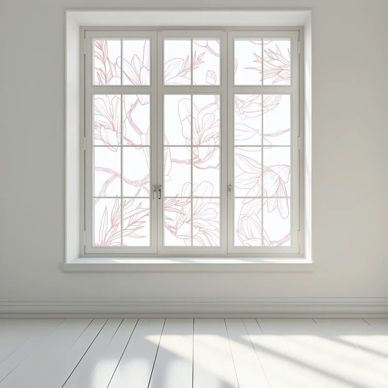 Fensteraufkleber zartes magnolienmuster in sanftem rosa