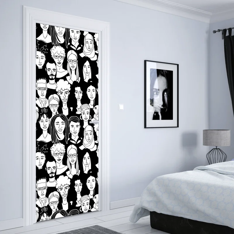 Türaufkleber muster mit vielfältigen gesichtern