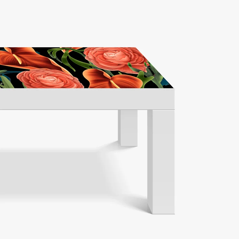 Tischaufkleber und Schreibtischaufkleber lebhaftes korallenblumenmuster auf schwarzem hintergrund