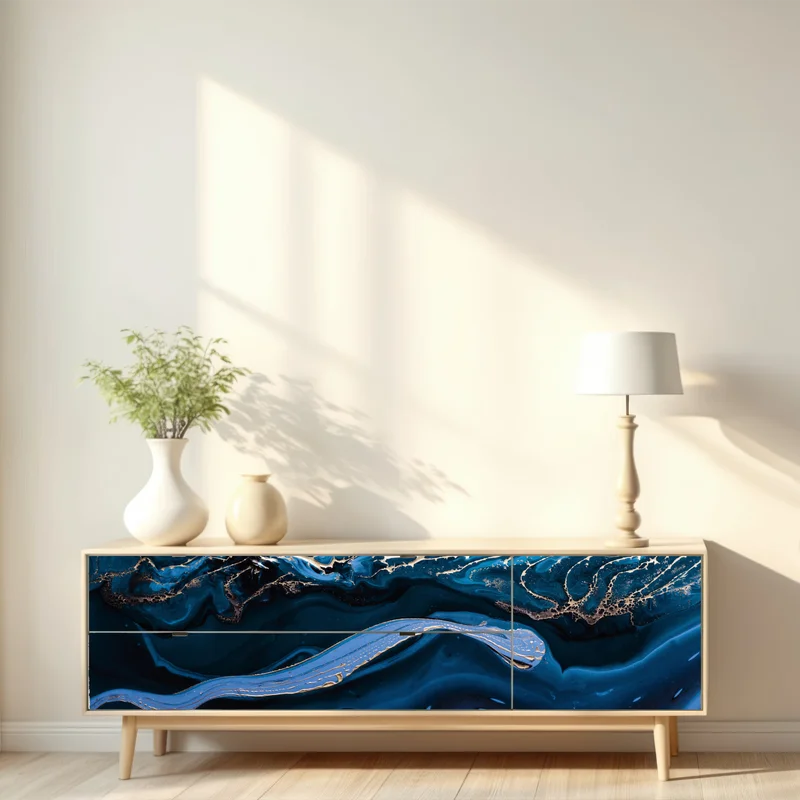 Repositionierbarer Aufkleber marineblaue und goldene abstraktion