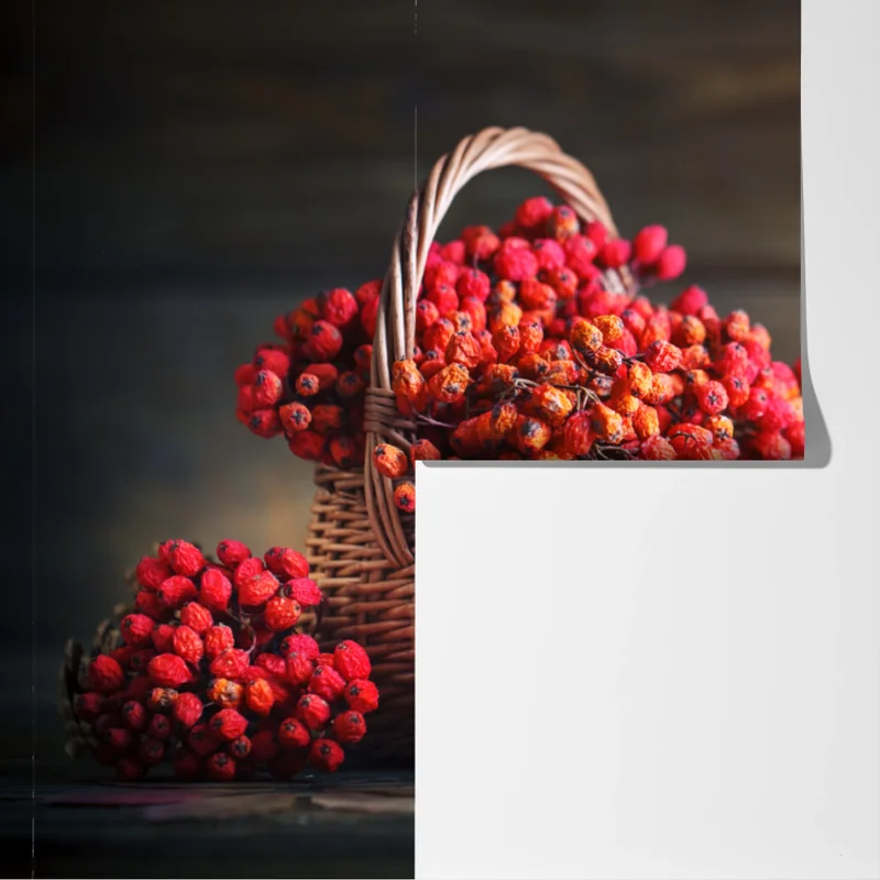 Fototapete herbstliche vogelbeeren im weidenkorb Fototapete herbstliche vogelbeeren im weidenkorb