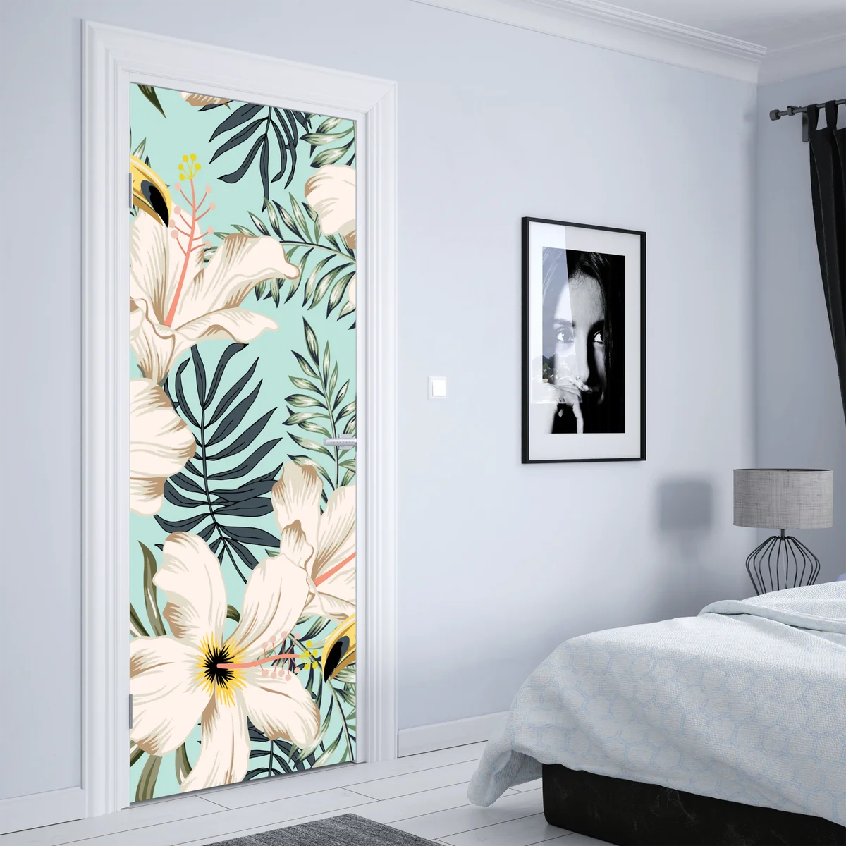 Türaufkleber tropisches muster mit tukan und blumen Türaufkleber tropisches muster mit tukan und blumen