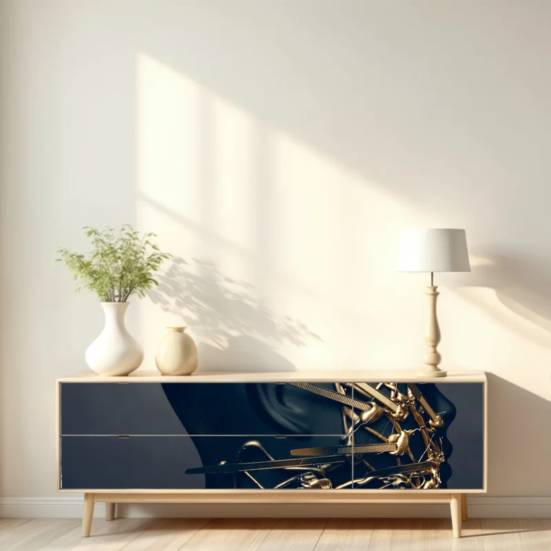 Repositionierbarer Aufkleber goldene drahtskulptur auf schwarzer büste Repositionierbarer Aufkleber goldene drahtskulptur auf schwarzer büste