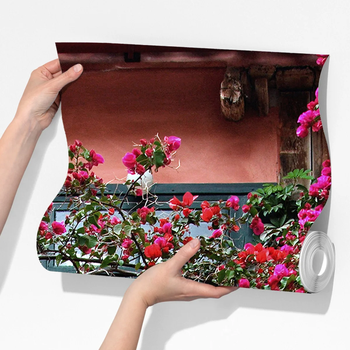 Fototapete treppe mit bougainvillea und grünen pflanzen Fototapete treppe mit bougainvillea und grünen pflanzen